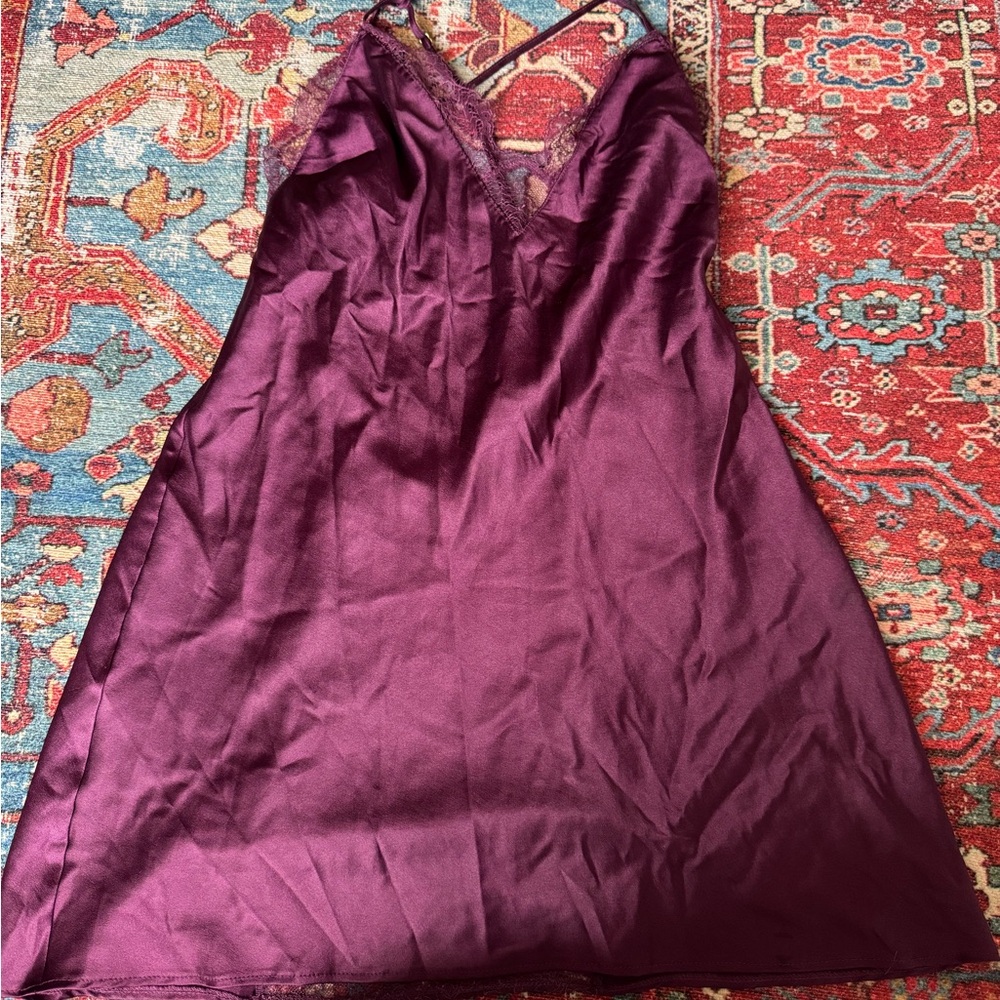 Victoria's Secret Plum Satin Lace-Trim Slip